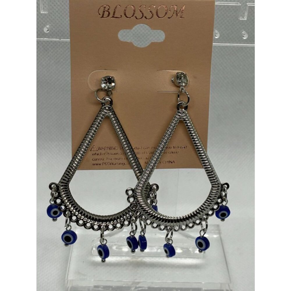 3For$20 Blossom Silver Tine Evil Eye Protection Dangle Boho Earings